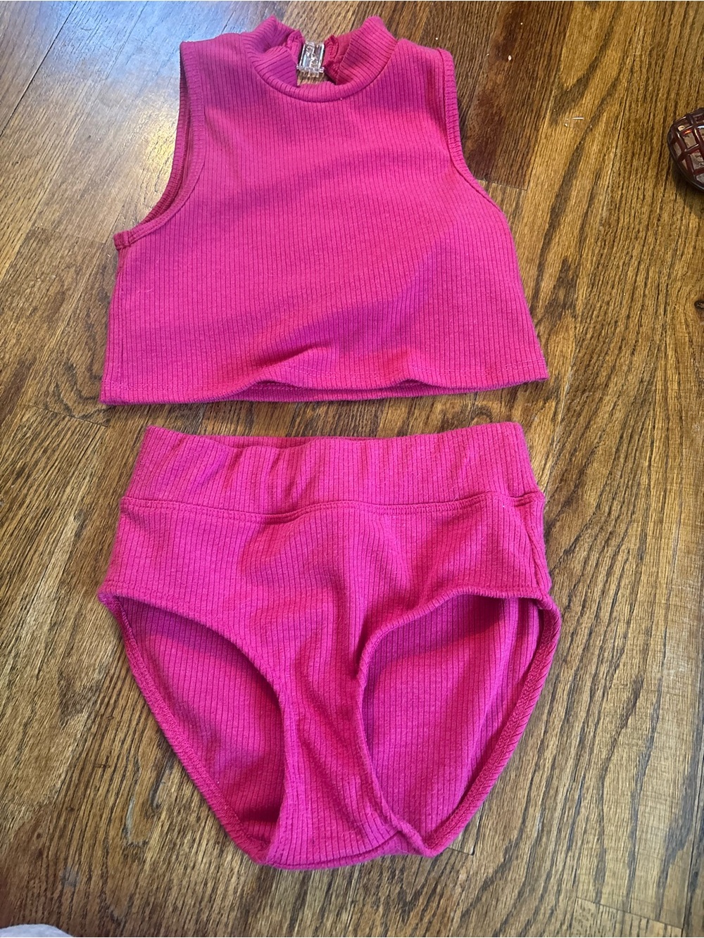 Girls Hot Pink Ribbed Matching Set - Tank Top & Briefs